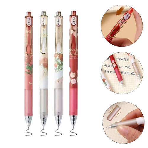 4PCS Rose Patterned Gel Inks Pen with 0.5MM Tip Retractable Gel 1