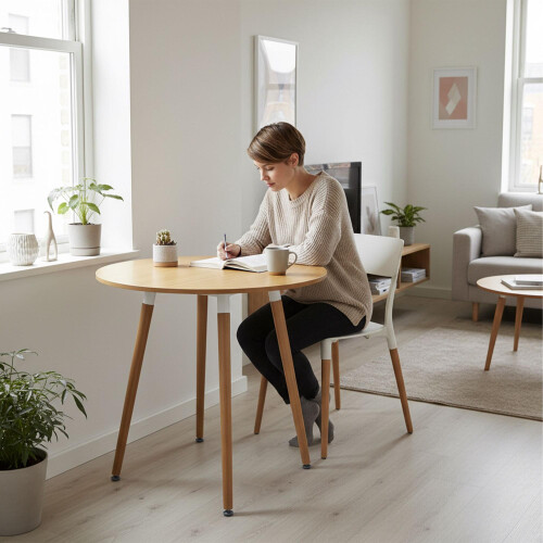 Rundt spisebord med bambusben - Plads til 4 2
