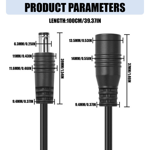 Rallonge d'alimentation de qualité DC6.3x2.1mm, 1 mètre de 2