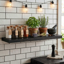 Wandplank met metalen beugel - voor woonkamer of keuken