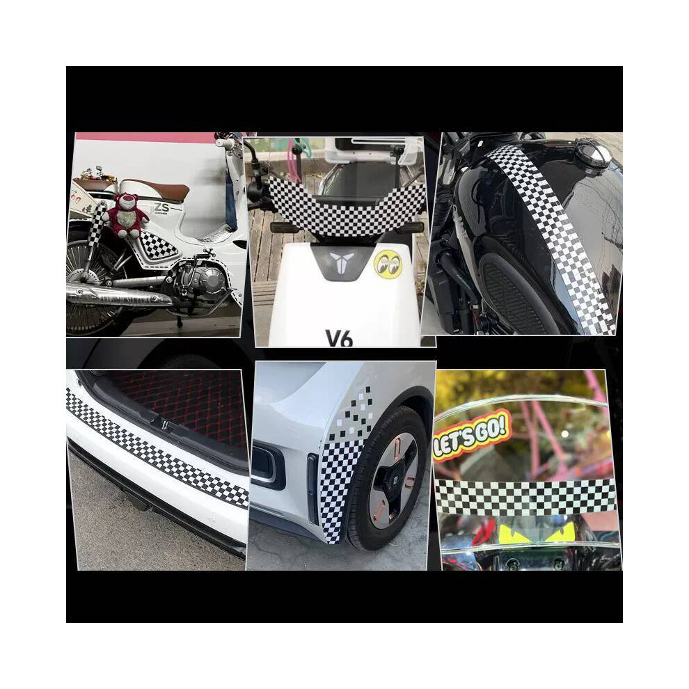 Checkered Decal Tape Car Motorcycle Bike Sticker Waterproof Tank Black/White 694263047904