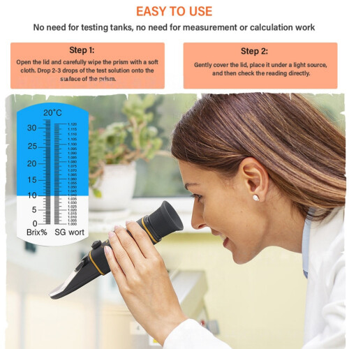 Handheld Refractometer: 0-32% Brix & 1.000-1.120 SG Scale for Juice and Wort Testing 1