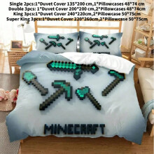 (Grey, Double(200x200cm)) Bedding Minecraft Games Set Sword Ender Duvet Cover Decoration Gifts Bedroom