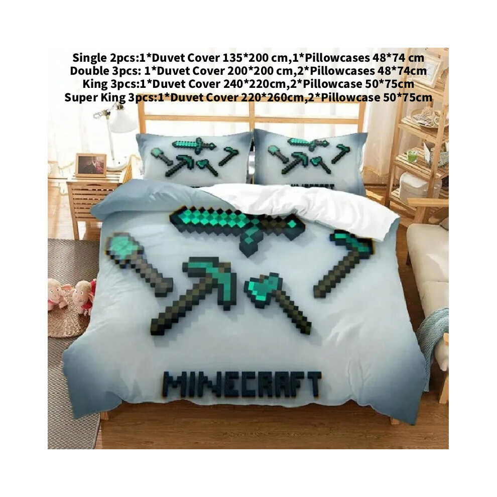 (Grey, Double(200x200cm)) Bedding Minecraft Games Set Sword Ender Duvet Cover Decoration Gifts Bedroom