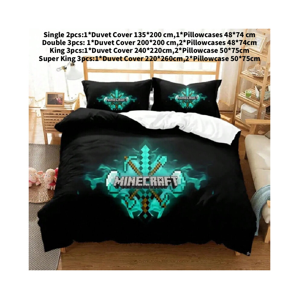 (Black, Double(200x200cm)) Games Bedding Minecraft Set Sword Ender Duvet Cover Gifts Bedroom Decoration