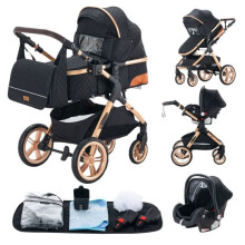 3-in-1 Kinderwagen - ALYIKOU - Kinderwagens voor pasgeborenen autostoel baby 3-in-1 Liggende positie voor 0-3 jaar om te bouwen naar een wieg - Zwart