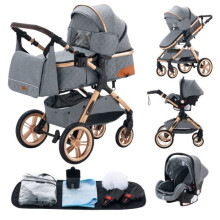 3-in-1 Kinderwagen - ALYIKOU - Kinderwagens voor pasgeborenen autostoel baby 3-in-1 Liggende positie voor 0-3 jaar om te bouwen naar een wieg - Grijs
