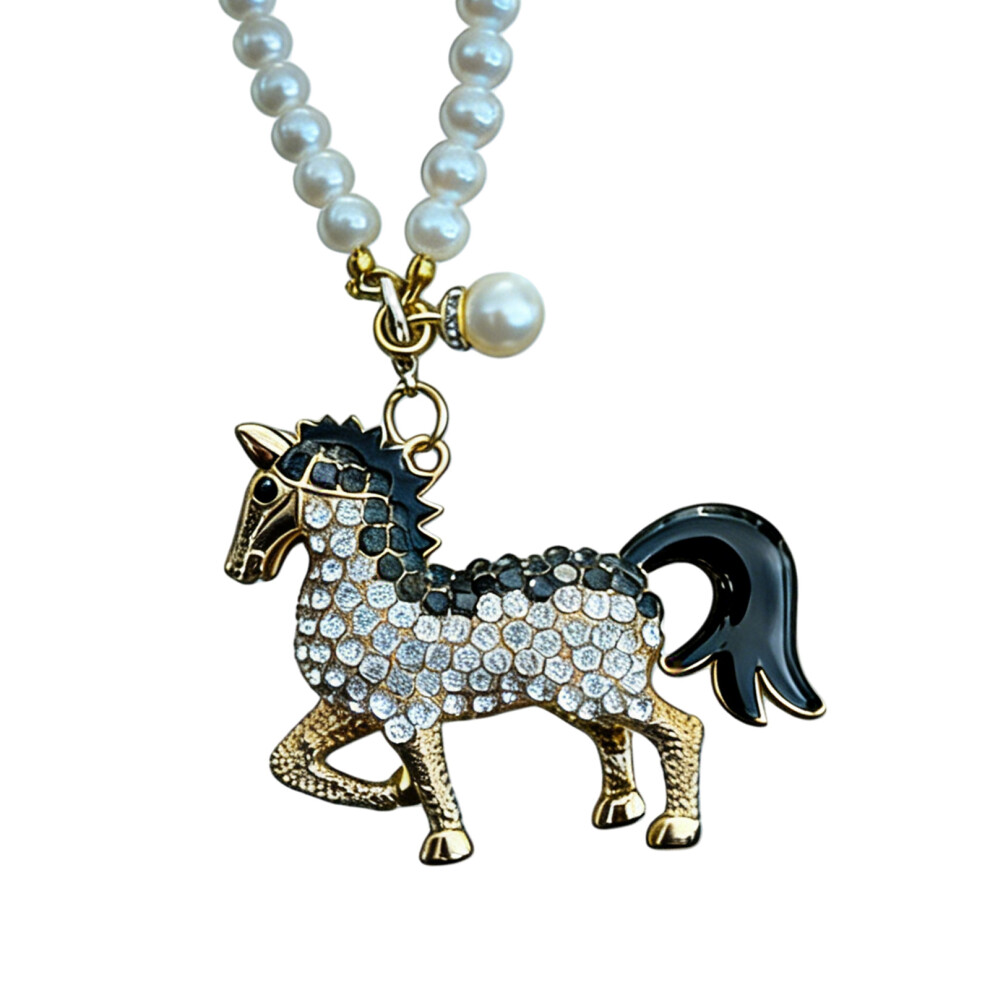 Unique 3D Sparkling Rhinestones Horse Decoration Rearview- Black 7754004359192