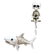 2Pcs Gothic Shark Fishing Skeletons Sculpture Resins Wall