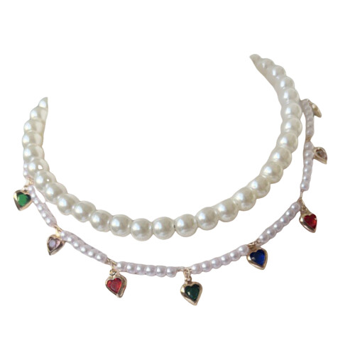 Small Dog Cats Pearls Collars Necklace-L Multi-Colored