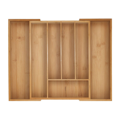 Bamboo Cutlery Tray, Adjustable Drawer Organizer