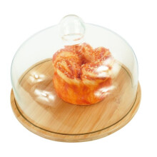Bamboo Cake Stand with Glass Lid - Keeps Pastries Fresh