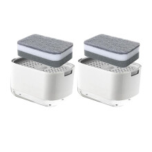 Dispenser di Sapone per Piatti da 2 Pezzi con Supporto per Spugna Dispenser di Sapone per Piatti Dispenser di Sapone un Spinta Scatola Portaoggetti da