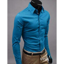 (L, Elegant Blue) Luxury Shirts Mens Casual Collared Formal Slim Fit Shirts Tops Tw