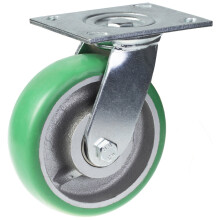 160mm swivel castor with green convex elastic polyurethane on cast iron centre w
