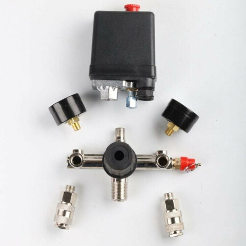 Kit profissional de regulagem do manifold do compressor de ar, com pressostato ajustável com visor de manômetro para controle automático e