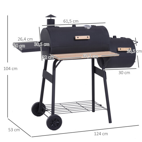 Outsunny Barbacoa de Carbón Negro 124 x 53 x 104 cm 2