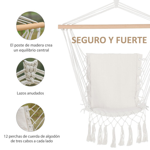 Outsunny Silla Colgante blanco 90 x 50 cm 2