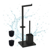 Metal Toilet Roll Holder with Brush - Freestanding Design