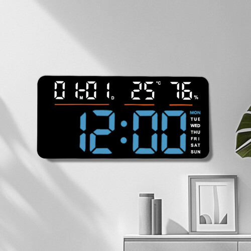 Digital Wall Clock Remote Control LED-Black shell red ligh 1