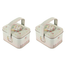 2Pcs Beige Tinplate Candy Container with Lid Durable Cookie Storage