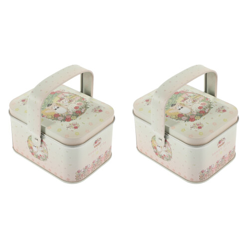 2Pcs Beige Tinplate Candy Container with Lid Durable Cookie Storage