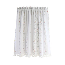 2Pcs Cotton Kitchen Short Curtain White Floral Half Curtain Blackout