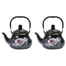 2Pcs Black Enamel Teapots for Stove Top Heating Tea and Coffee