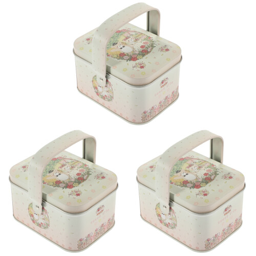 3Pcs Sturdy Beige Tinplate Gift Boxes for Cookies Candy and Snacks