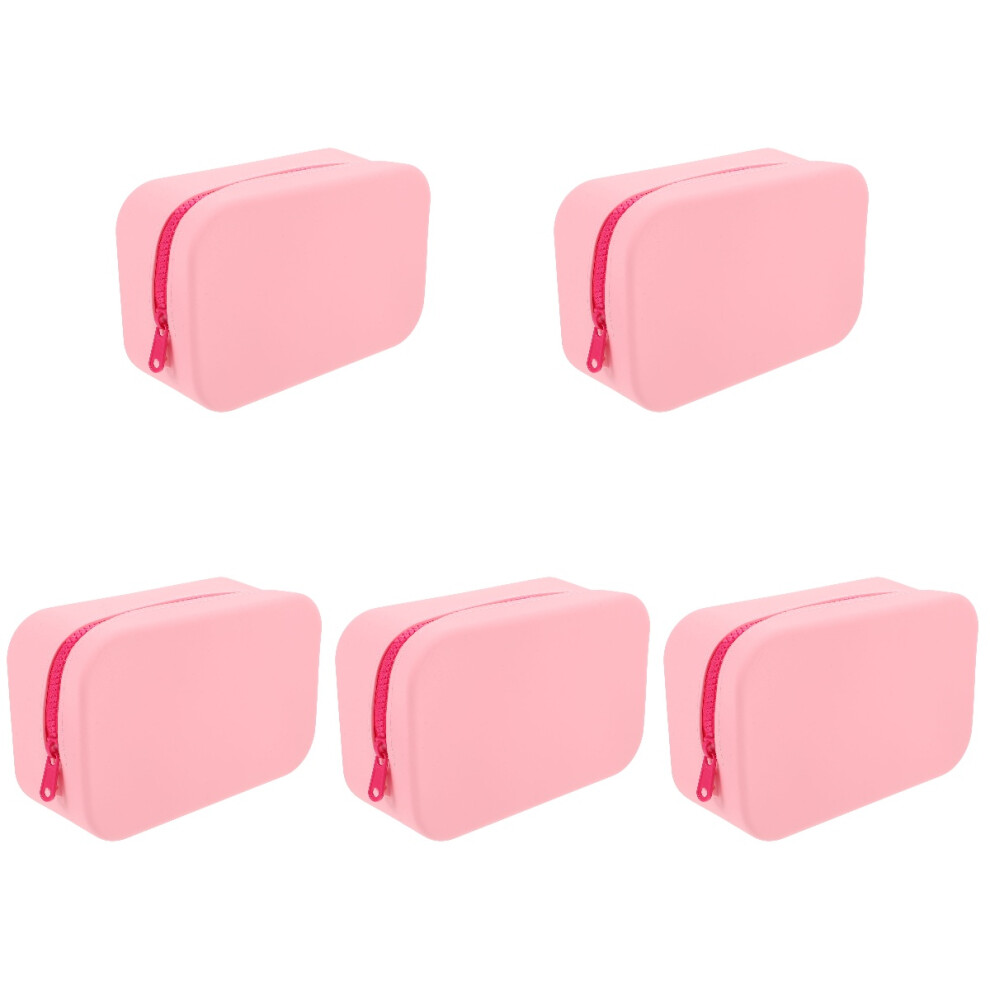 Solustre Pink 5Pcs Silicone Makeup Brush Bag Travel Cosmetic Pouch Waterproof