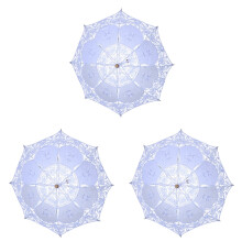 3Pcs White Embroidery Wedding Umbrella Lacework Cotton Bridal Parasol