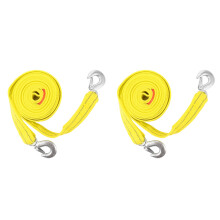 2Pcs Car Trailer Tow Straps Yellow Nylon Strong Tow Rope with Hooks