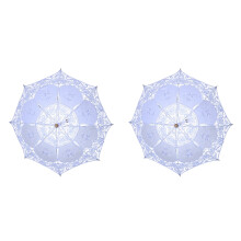 2Pcs Classic White Lacework Bridal Parasol Wedding Umbrella Elegant