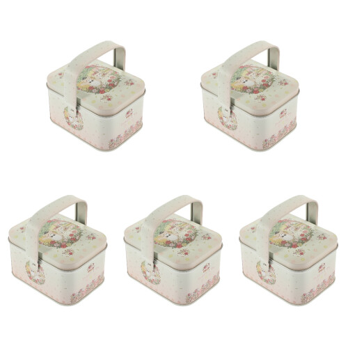 5Pcs Holiday Tinplate Gift Boxes Beige for Cookies Candy Storage