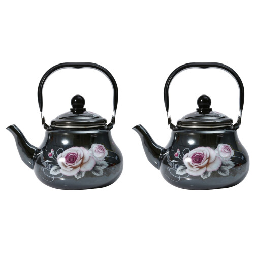 2Pcs Stovetop Enamel Tea Kettle Black Kitchen Essentials