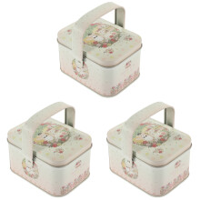 3Pcs Beige Tinplate Treat Boxes with Lid for Holiday Candy and Cookies
