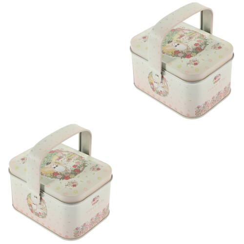 2Pcs Beige Tinplate Candy Container with Lid Durable Cookie Storage 1
