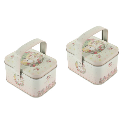 2Pcs Beige Tinplate Candy Container with Lid Durable Cookie Storage 2