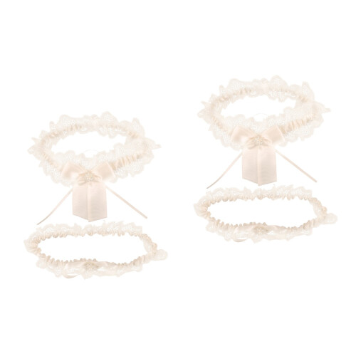 2Sets Light Material Wedding Garters Beige Lace Bride Leg Accessories 2