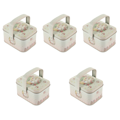 5Pcs Holiday Tinplate Gift Boxes Beige for Cookies Candy Storage 1