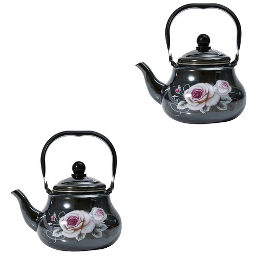 2Pcs Stovetop Enamel Tea Kettle Black Kitchen Essentials 1
