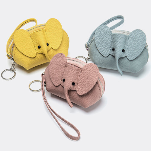 Coin Purse With Elephant Designs Secure Zippererd Closure-Pink 2