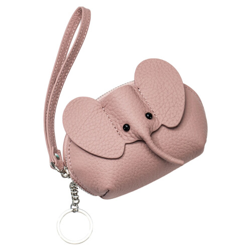 Coin Purse With Elephant Designs Secure Zippererd Closure-Pink