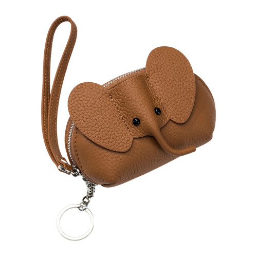 Portefeuille en cuir avec décoration d'éléphant,-Marron doré