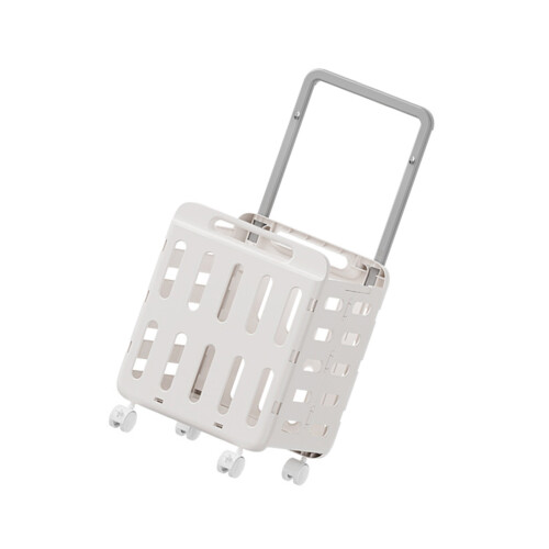 Cream Colored Openwork Laundry Basket Rolling Hamper-White B