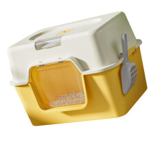 Plastic Enclosed Litter Box Cats Rabbit Odor Control-Yellow