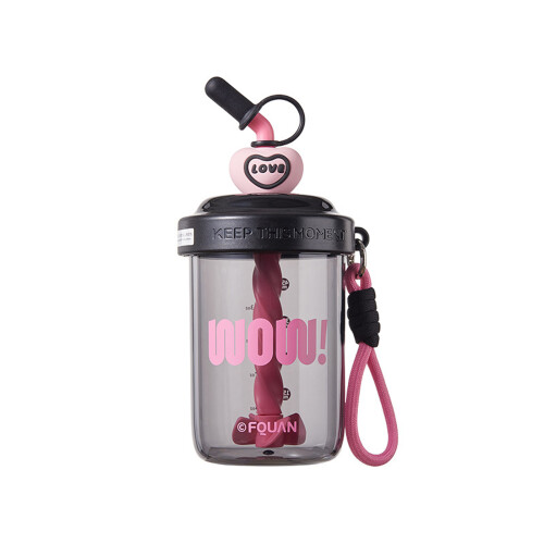 Insulated Plastic Water Bottle With Straw Detachable-Black