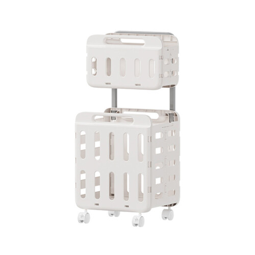 Panier à linge ventilé Double couche, avec roues et-Blanc A