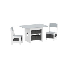 Kids Table and Chair Set, Toddler Table and 2 Chairs Set with 6 Removable Drawers, for Boys Girls Ages 3-8, Light Grey