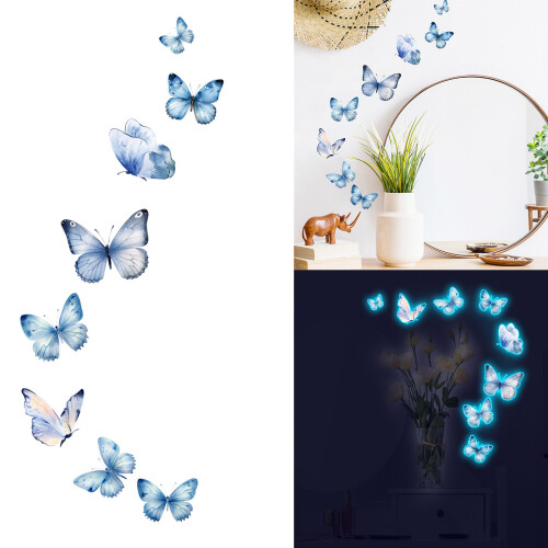 Luminously PVC Wall Sticker Blue Glowing In Dark Butterfly 1